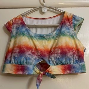 GUC SIRENA Tie Dyed Rainbow Cropped Swim Top-4X